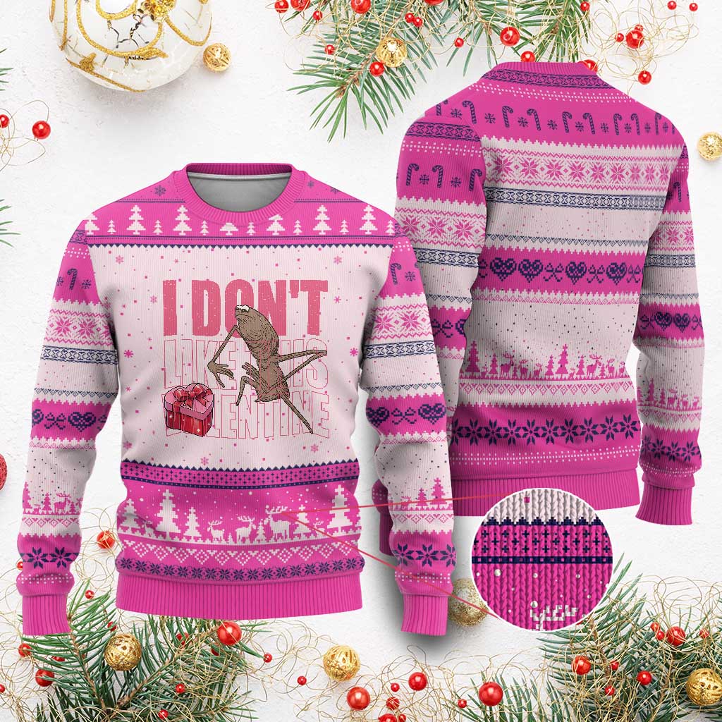 Marcus The Worm Funny Valentine Meme Ugly Christmas Sweater I Don't Like This Valentine