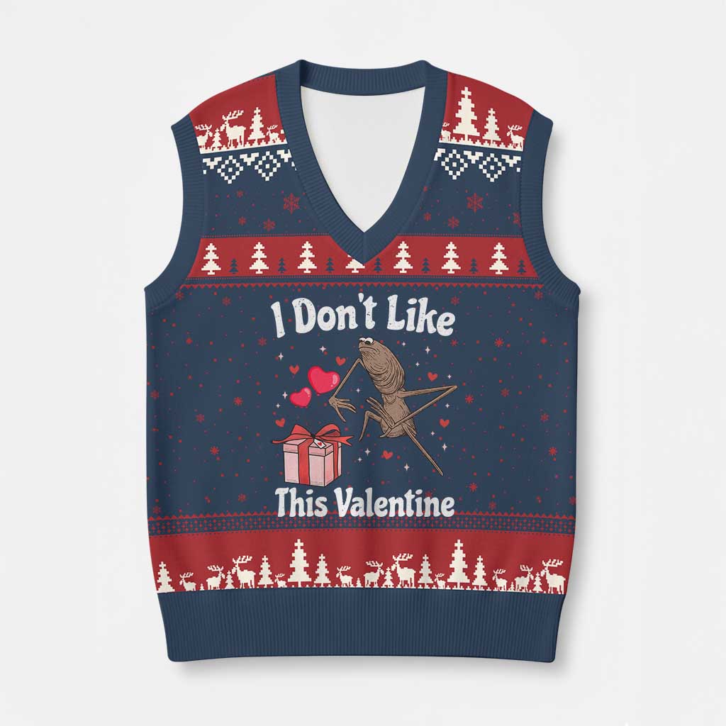 Marcus The Worm Meme V-Neck Knit Sweater Vest Funny Anti Valentines Day Sarcastic - Wonder Print Shop