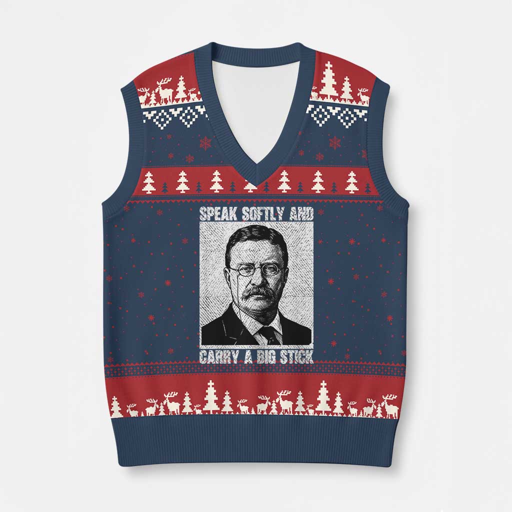 Theodore Roosevelt Quote V-Neck Knit Sweater Vest Speak Softly and Carry A Big Stick