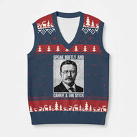 Theodore Roosevelt Quote V-Neck Knit Sweater Vest Speak Softly and Carry A Big Stick