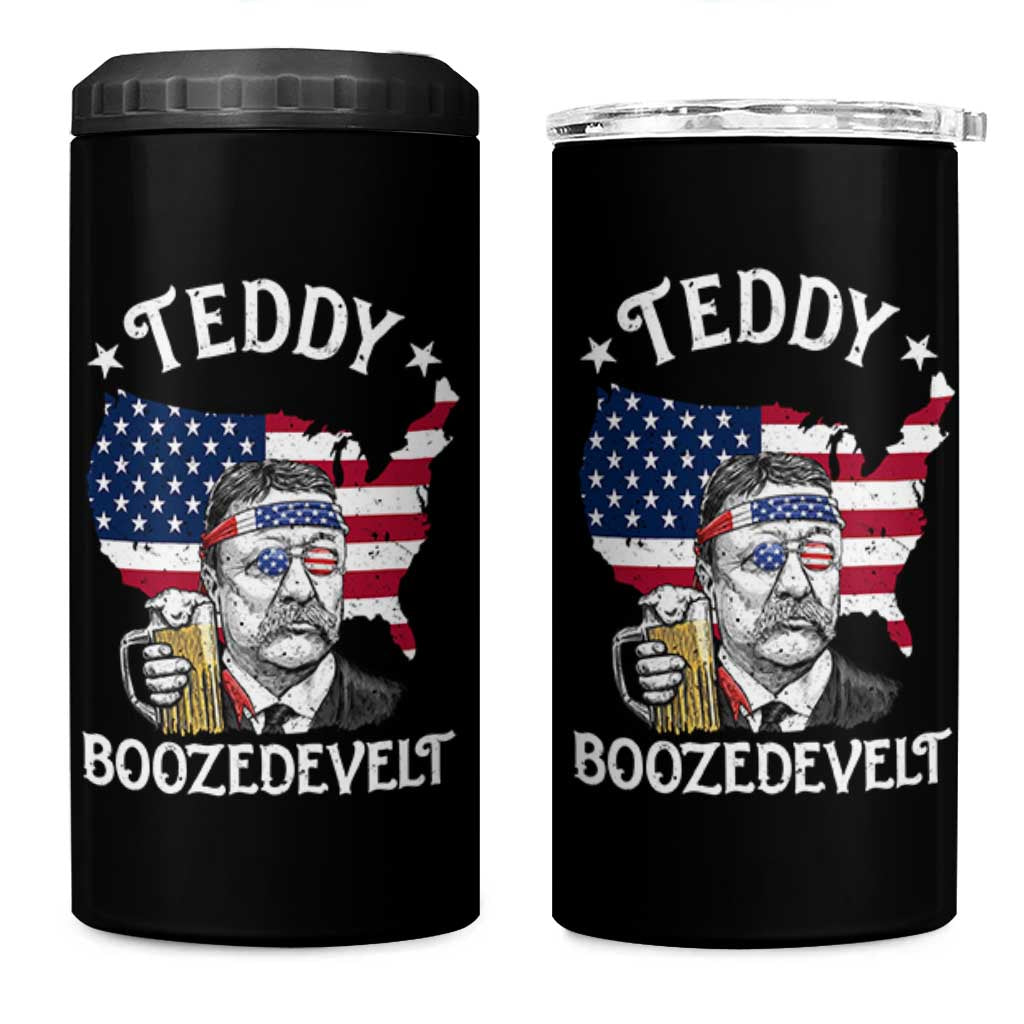 Teddy Boozedevelt Theodore Roosevelt 4 in 1 Can Cooler Tumbler 4th Of July American Flag