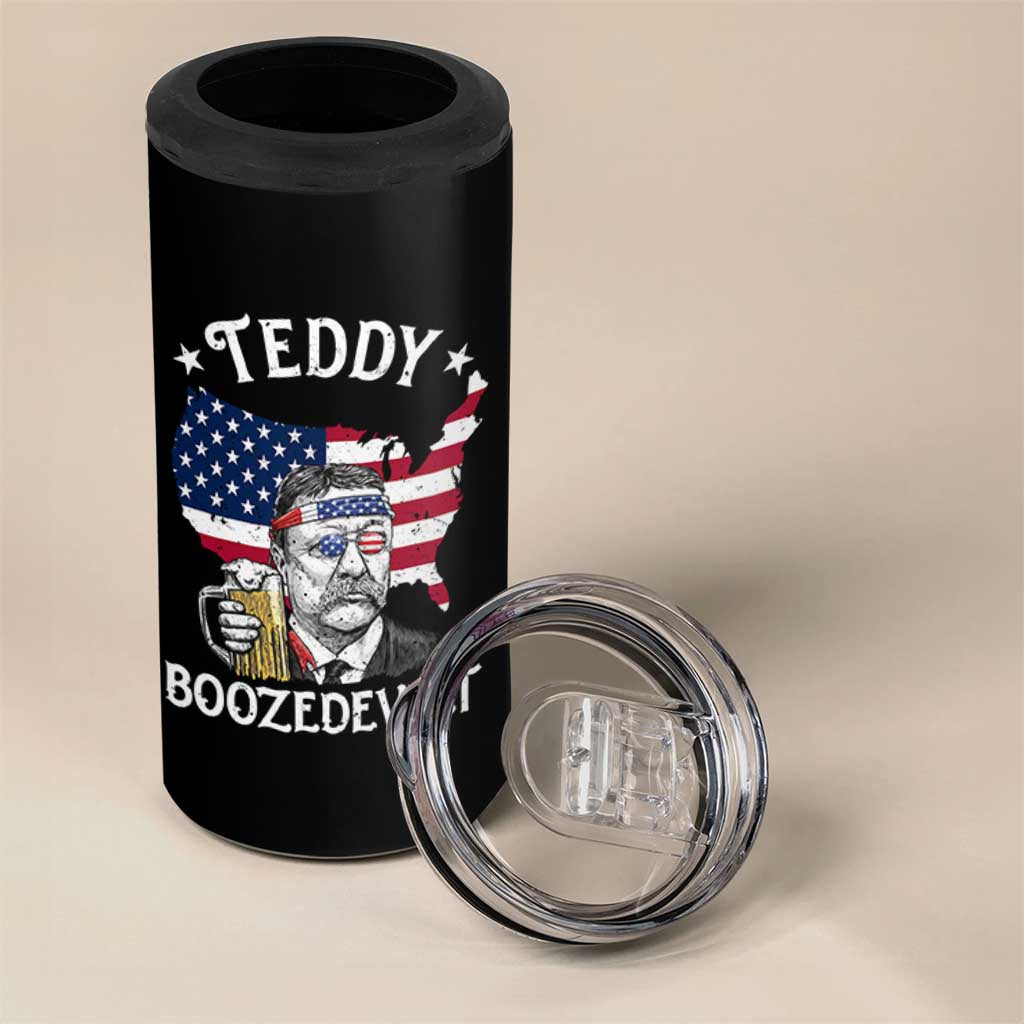 Teddy Boozedevelt Theodore Roosevelt 4 in 1 Can Cooler Tumbler 4th Of July American Flag