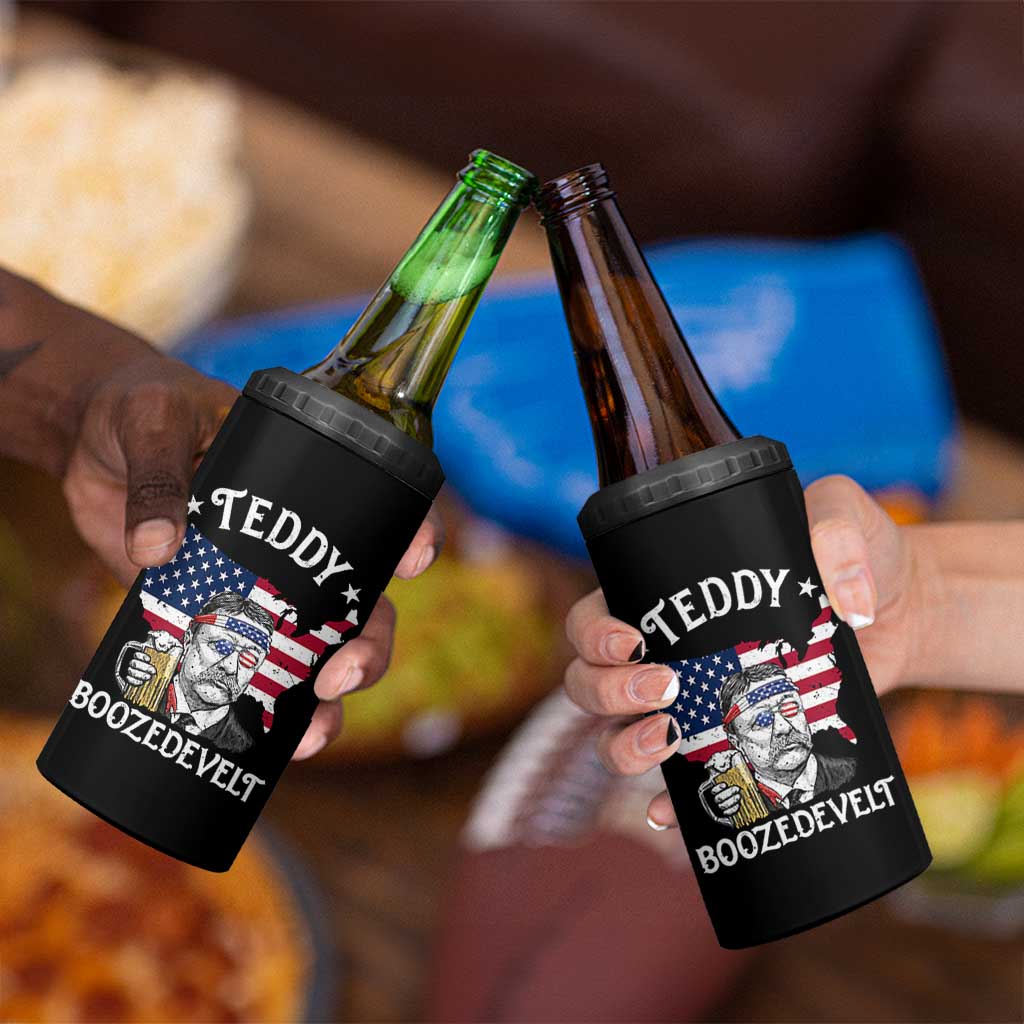 Teddy Boozedevelt Theodore Roosevelt 4 in 1 Can Cooler Tumbler 4th Of July American Flag