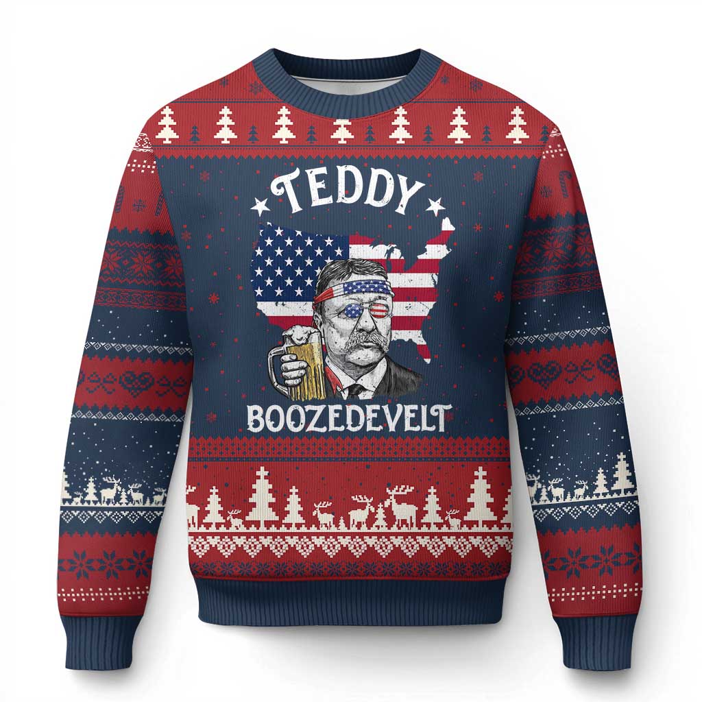 Teddy Boozedevelt Theodore Roosevelt Ugly Christmas Sweater 4th Of July American Flag