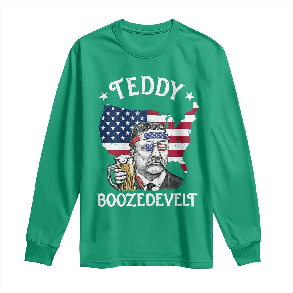 Teddy Boozedevelt Theodore Roosevelt Long Sleeve Shirt 4th Of July American Flag