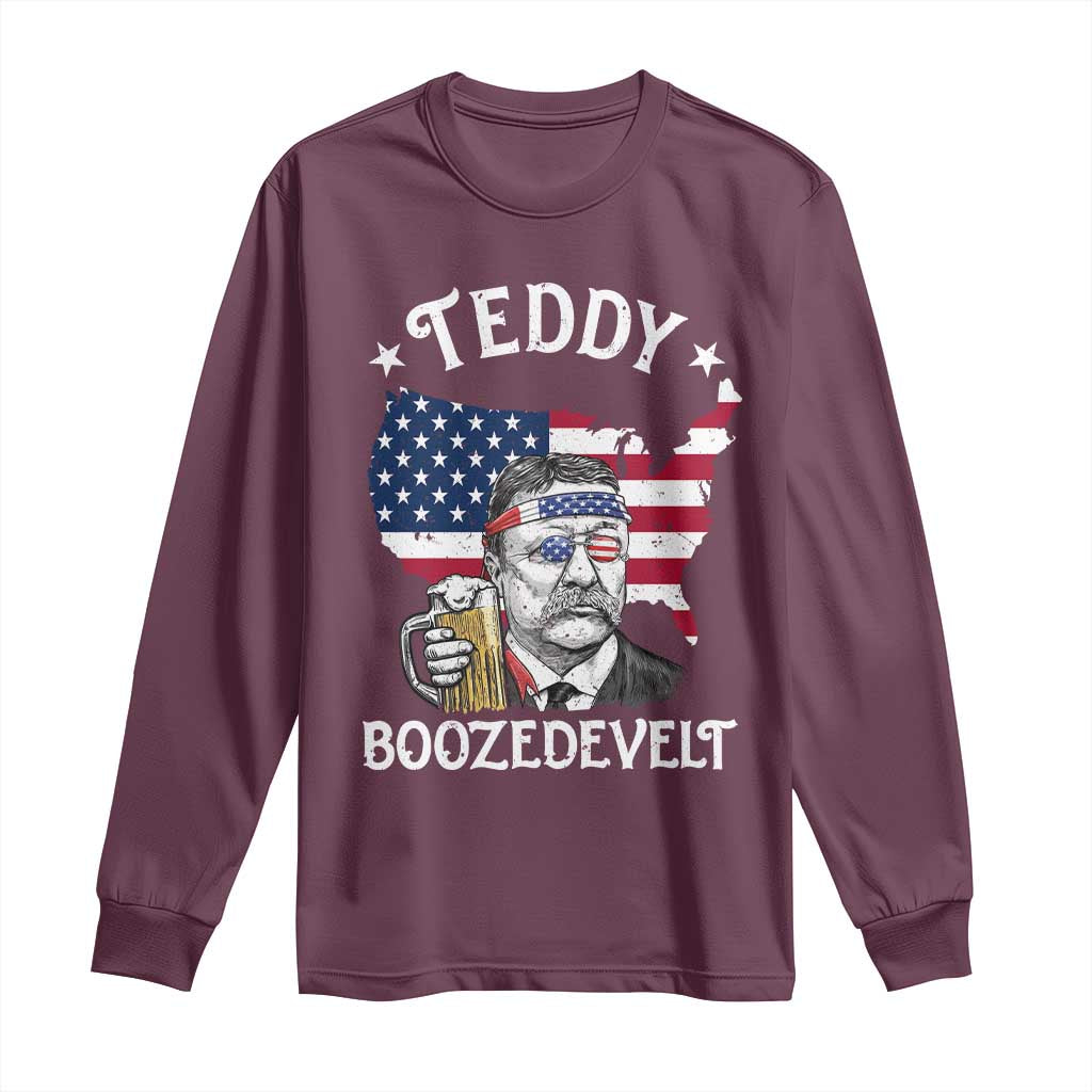 Teddy Boozedevelt Theodore Roosevelt Long Sleeve Shirt 4th Of July American Flag