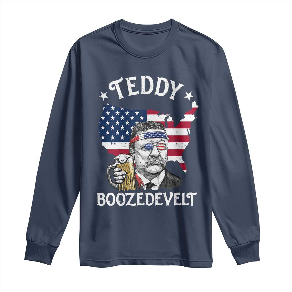 Teddy Boozedevelt Theodore Roosevelt Long Sleeve Shirt 4th Of July American Flag