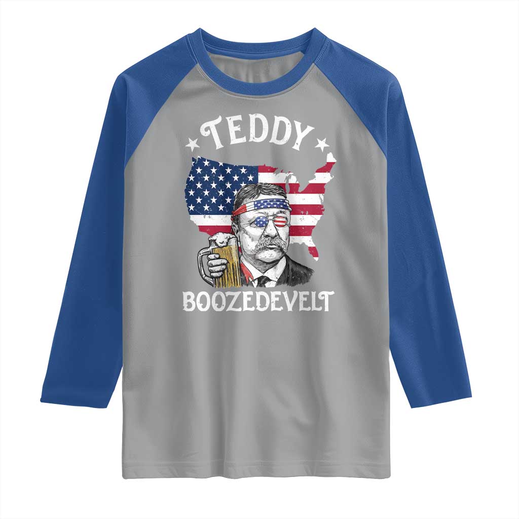 Teddy Boozedevelt Theodore Roosevelt Raglan Shirt 4th Of July American Flag