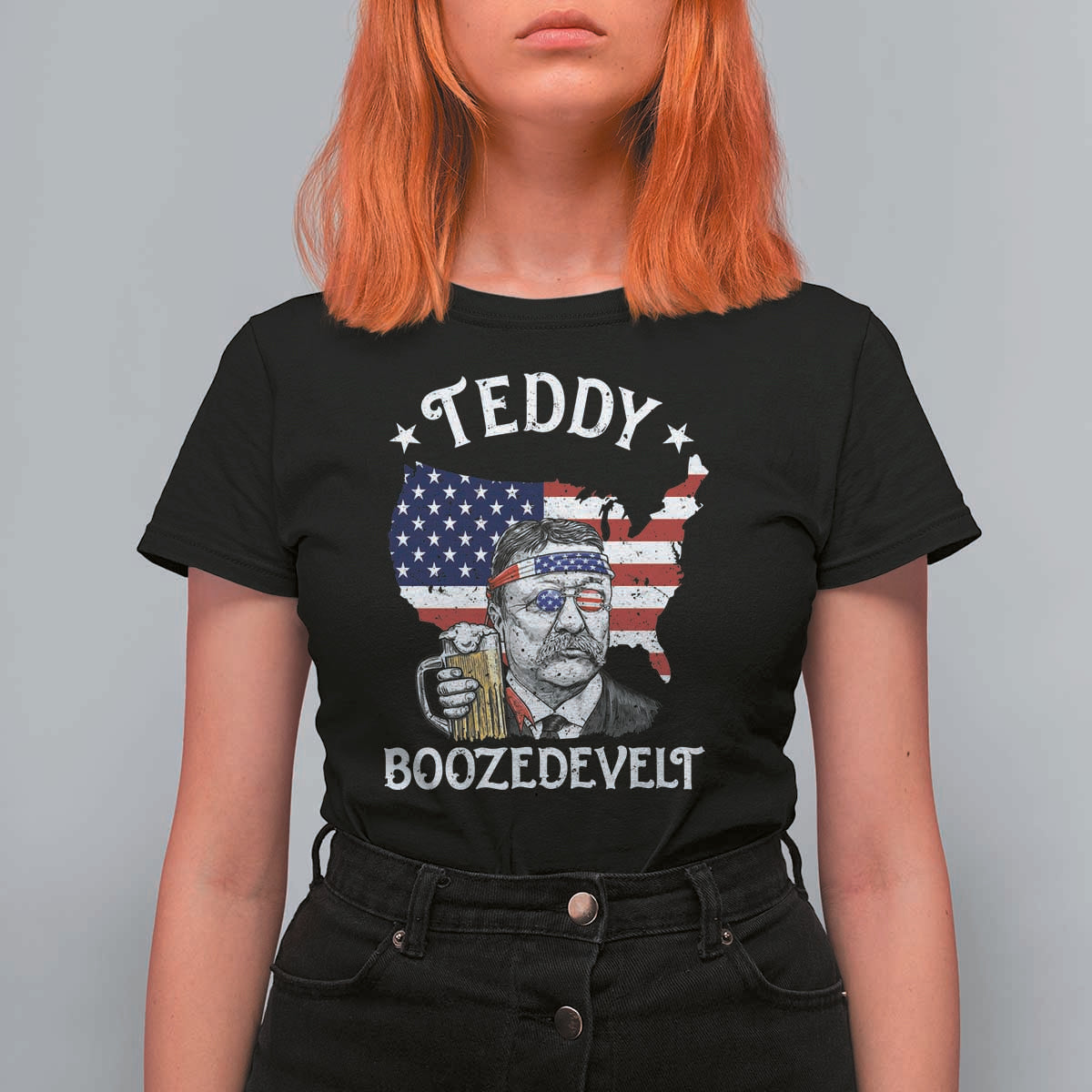 Teddy Boozedevelt Theodore Roosevelt T Shirt For Women 4th Of July American Flag
