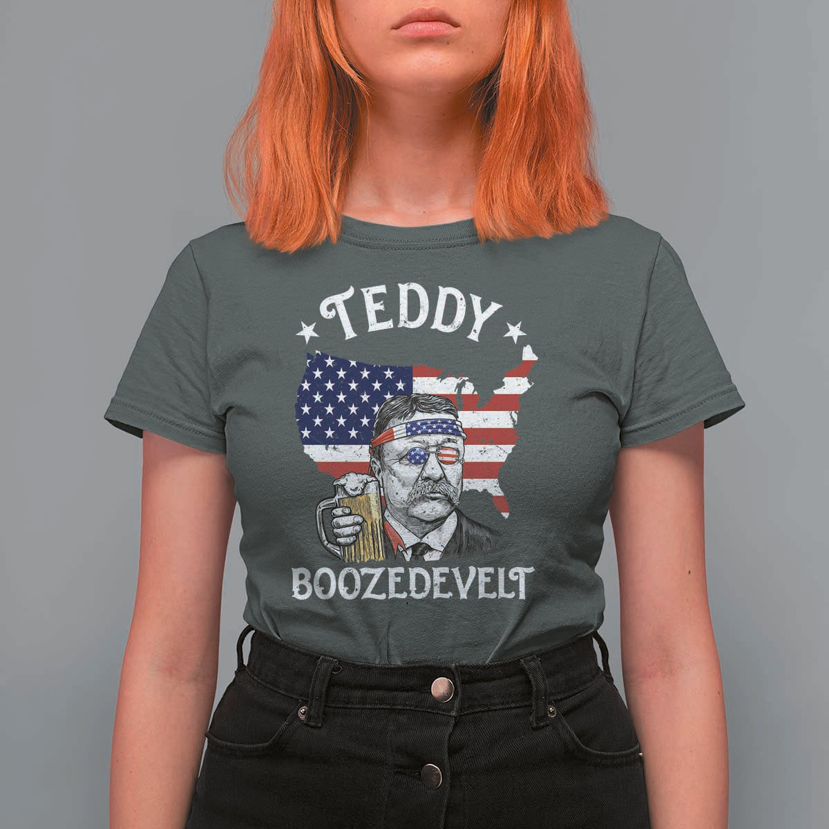 Teddy Boozedevelt Theodore Roosevelt T Shirt For Women 4th Of July American Flag