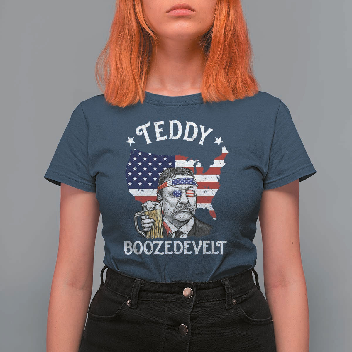 Teddy Boozedevelt Theodore Roosevelt T Shirt For Women 4th Of July American Flag