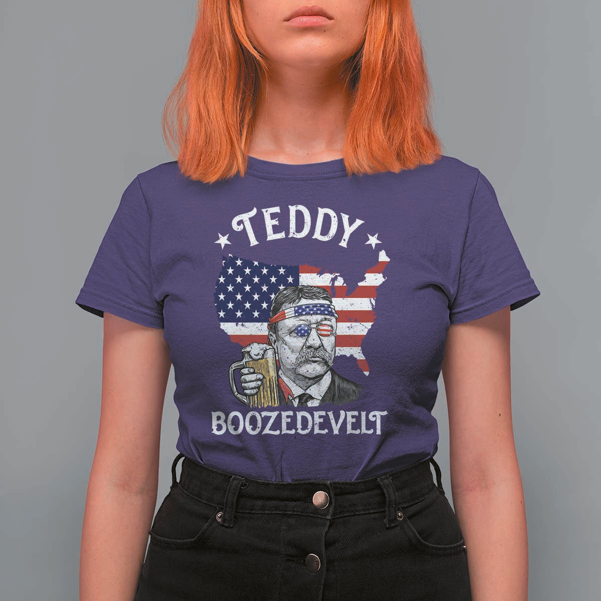 Teddy Boozedevelt Theodore Roosevelt T Shirt For Women 4th Of July American Flag