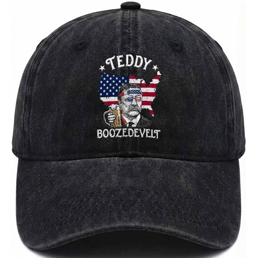 Teddy Boozedevelt Theodore Roosevelt Washed Cotton Baseball Cap 4th Of July American Flag