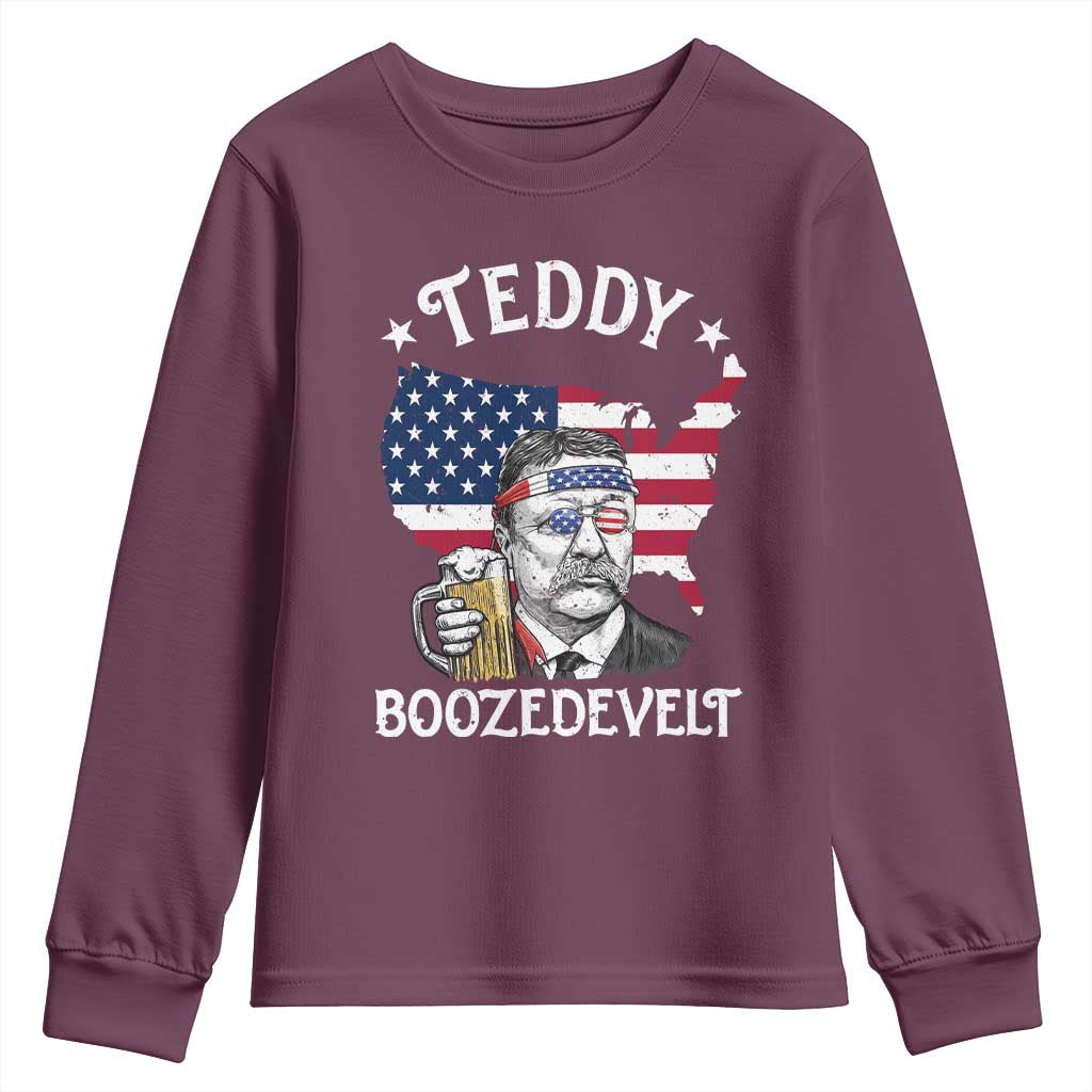 Teddy Boozedevelt Theodore Roosevelt Youth Sweatshirt 4th Of July American Flag