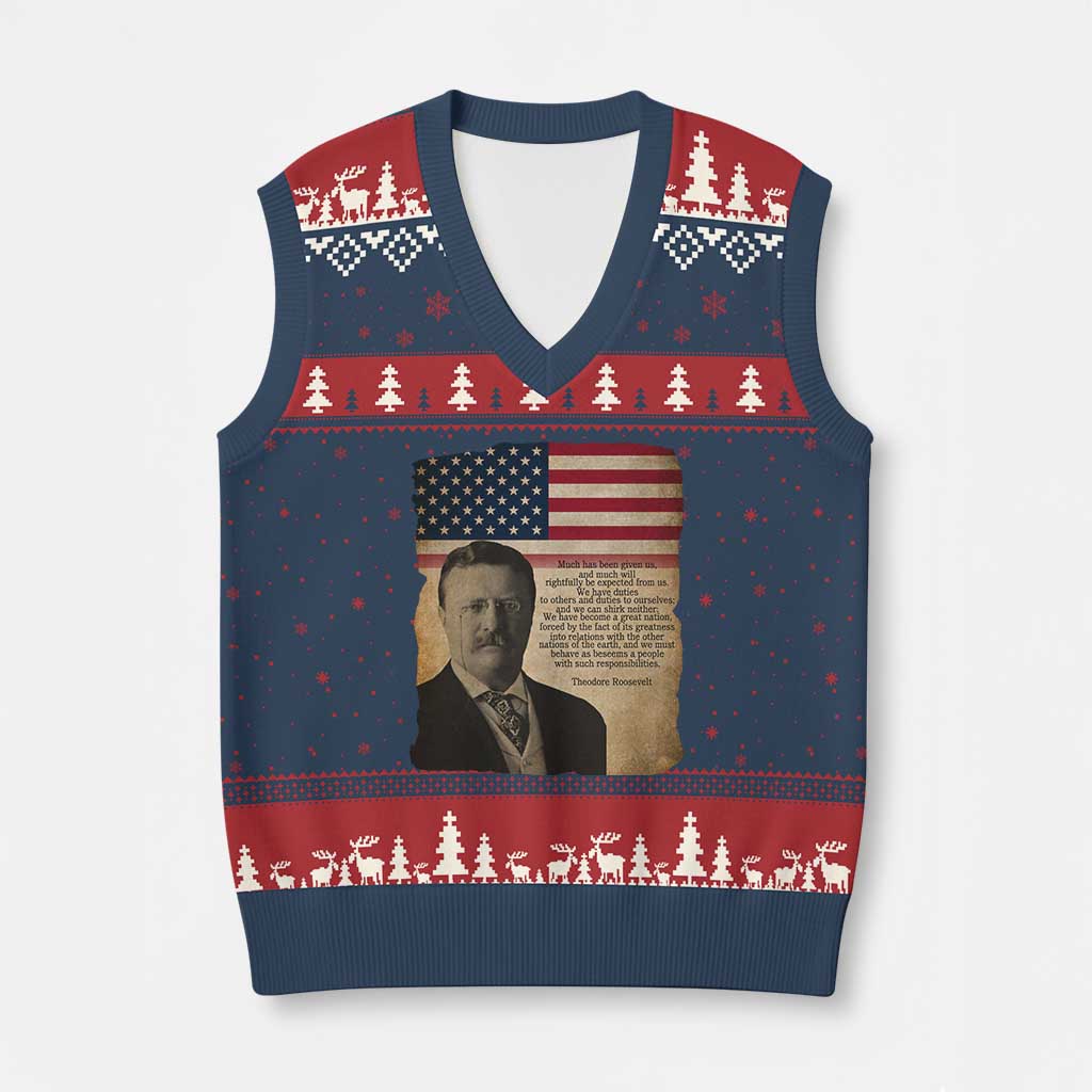 Theodore Roosevelt Quote V-Neck Knit Sweater Vest American President History