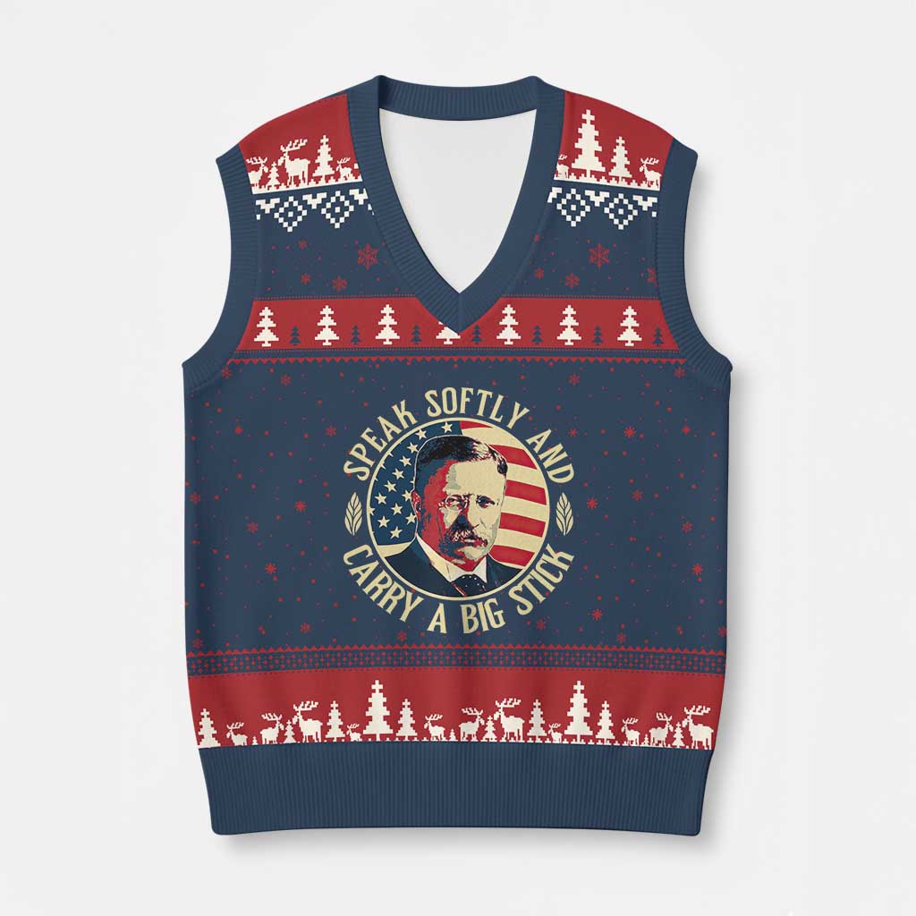 Theodore Roosevelt Quote American President V-Neck Knit Sweater Vest Speak Softly and Carry a Big Stick