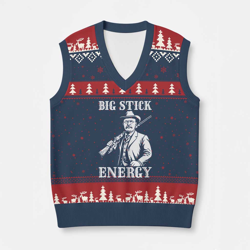 Funny Teddy Roosevelt V-Neck Knit Sweater Vest Big Stick Energy President