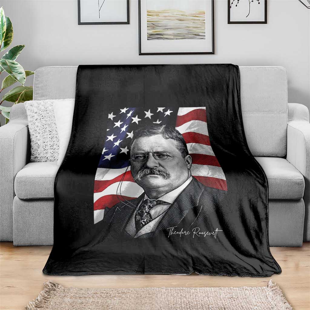 Theodore Roosevelt Patriotic American Flag President Throw Blanket
