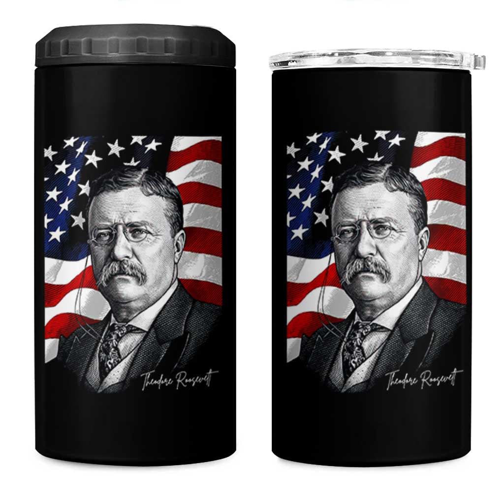 Theodore Roosevelt Patriotic American Flag President 4 in 1 Can Cooler Tumbler