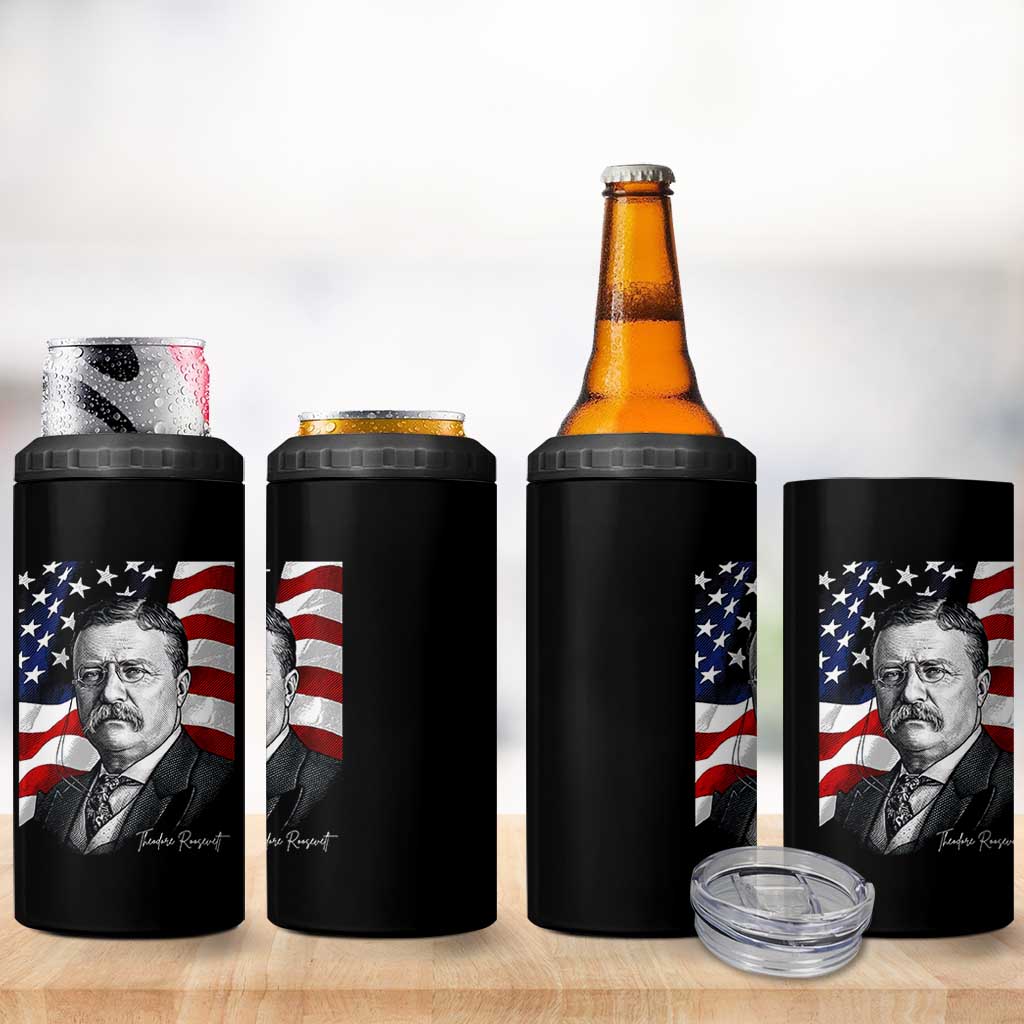 Theodore Roosevelt Patriotic American Flag President 4 in 1 Can Cooler Tumbler
