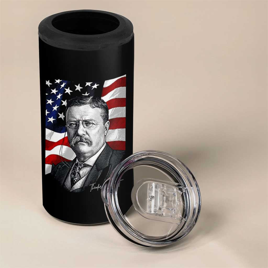 Theodore Roosevelt Patriotic American Flag President 4 in 1 Can Cooler Tumbler