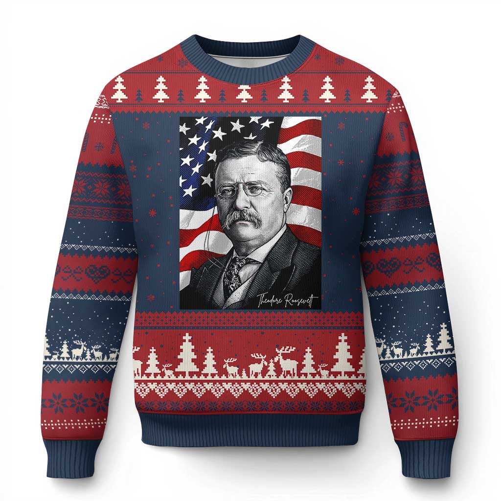 Theodore Roosevelt Patriotic American Flag President Ugly Christmas Sweater