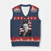 Theodore Roosevelt Patriotic American Flag President V-Neck Knit Sweater Vest
