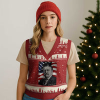 Theodore Roosevelt Patriotic American Flag President V-Neck Knit Sweater Vest