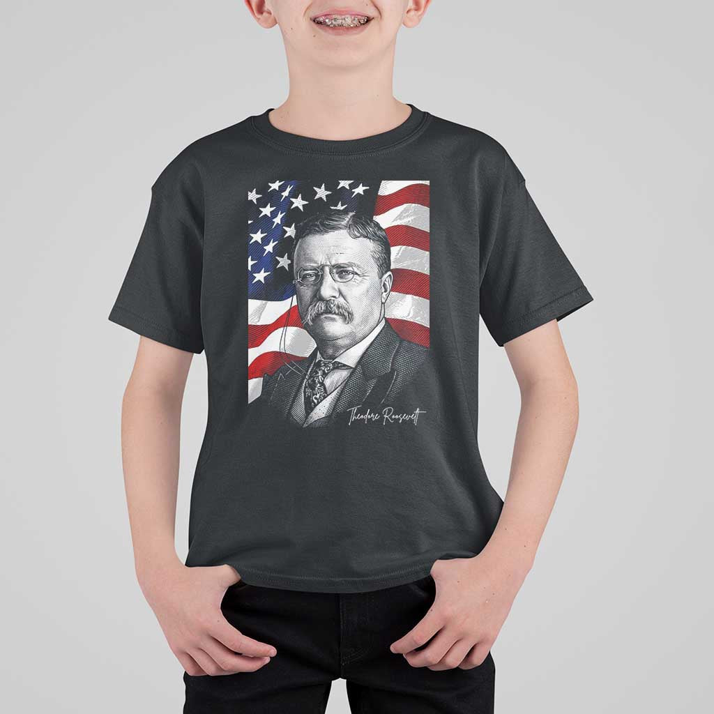 Theodore Roosevelt Patriotic American Flag President T Shirt For Kid