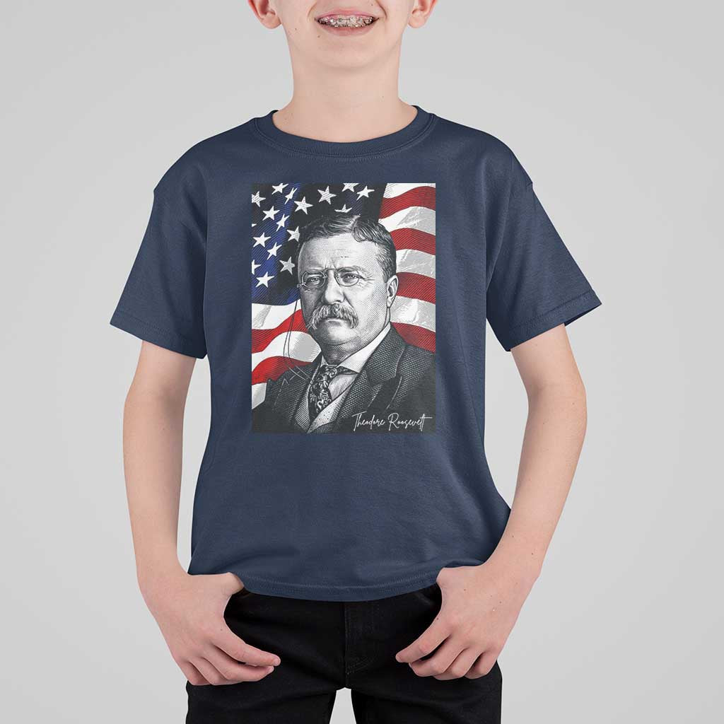 Theodore Roosevelt Patriotic American Flag President T Shirt For Kid