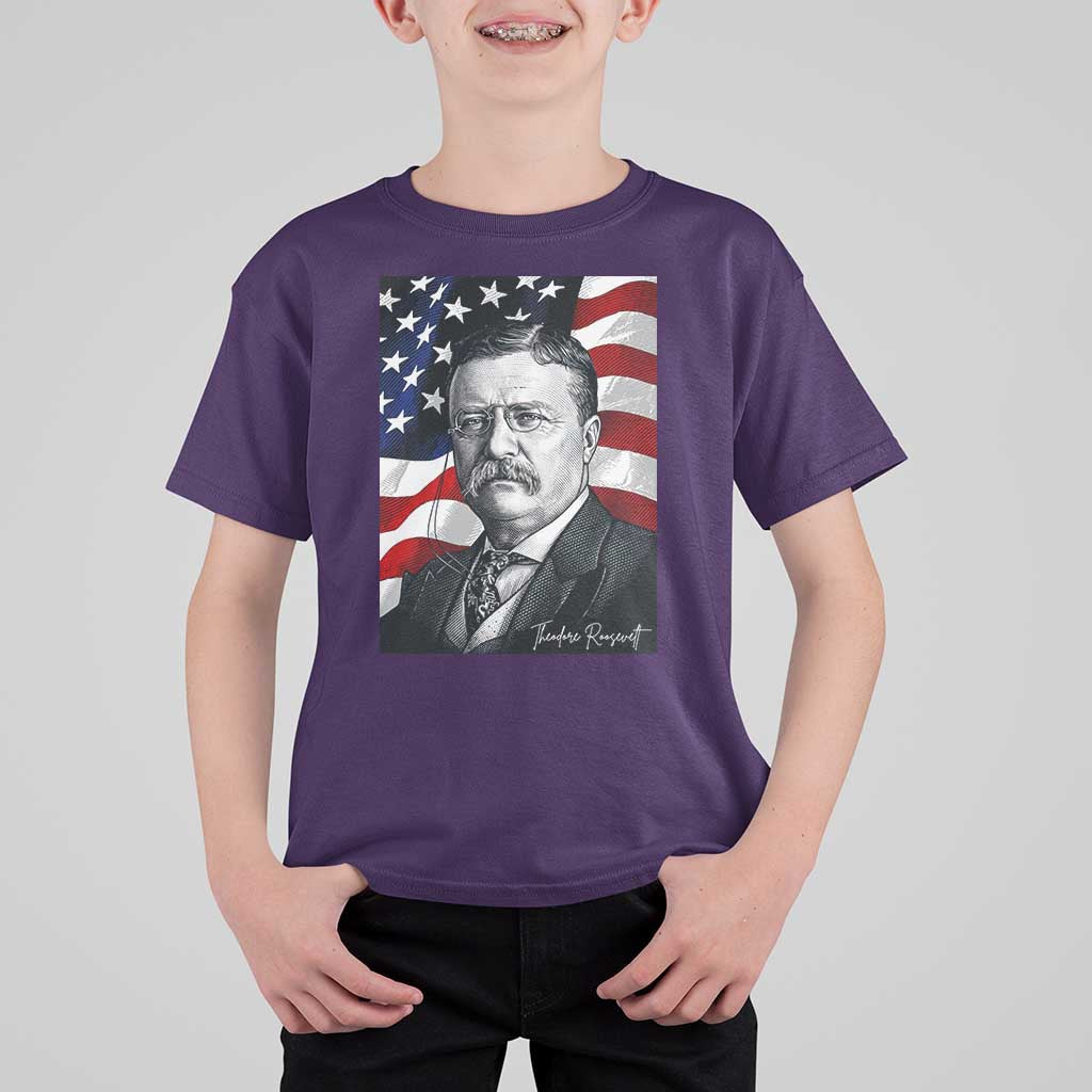 Theodore Roosevelt Patriotic American Flag President T Shirt For Kid