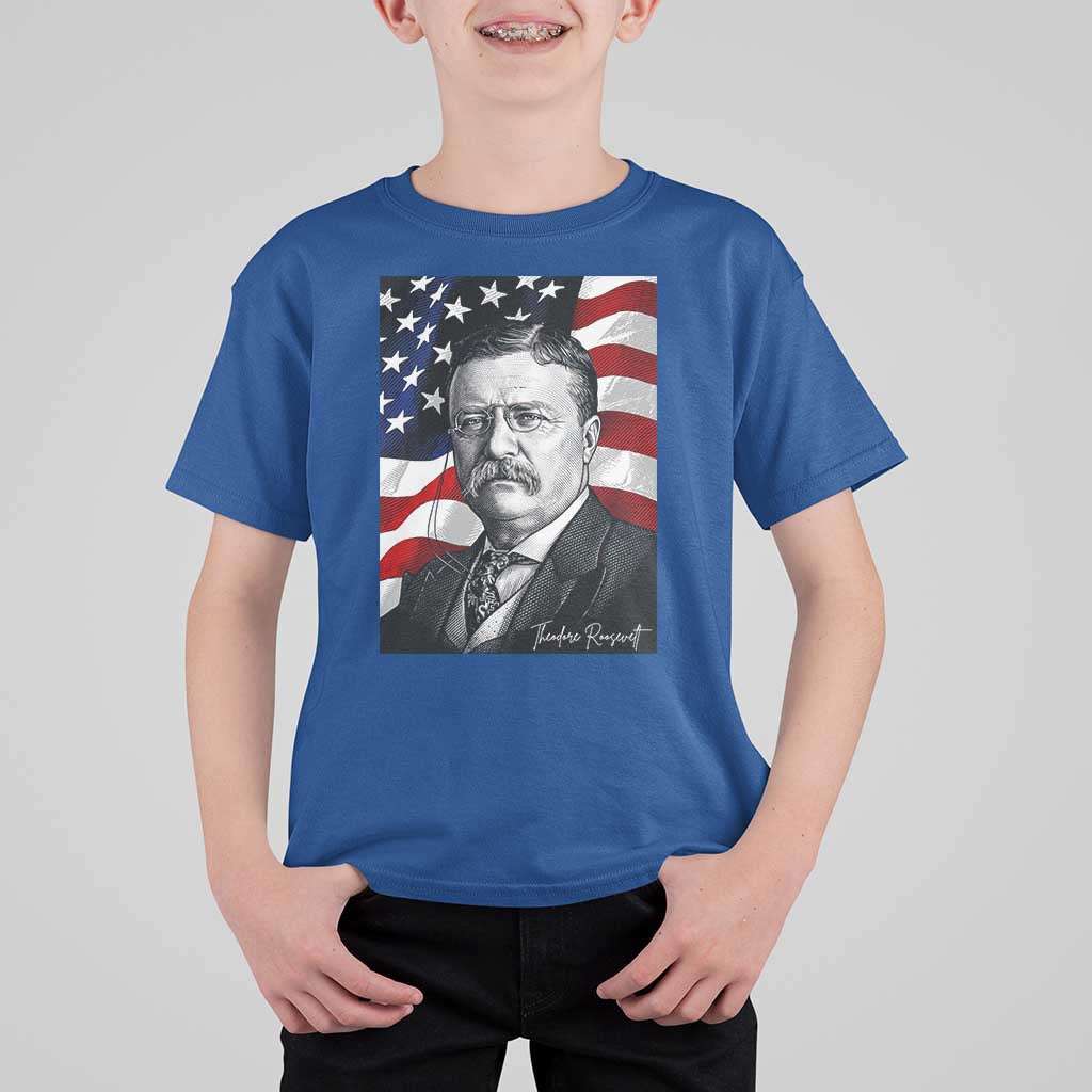 Theodore Roosevelt Patriotic American Flag President T Shirt For Kid