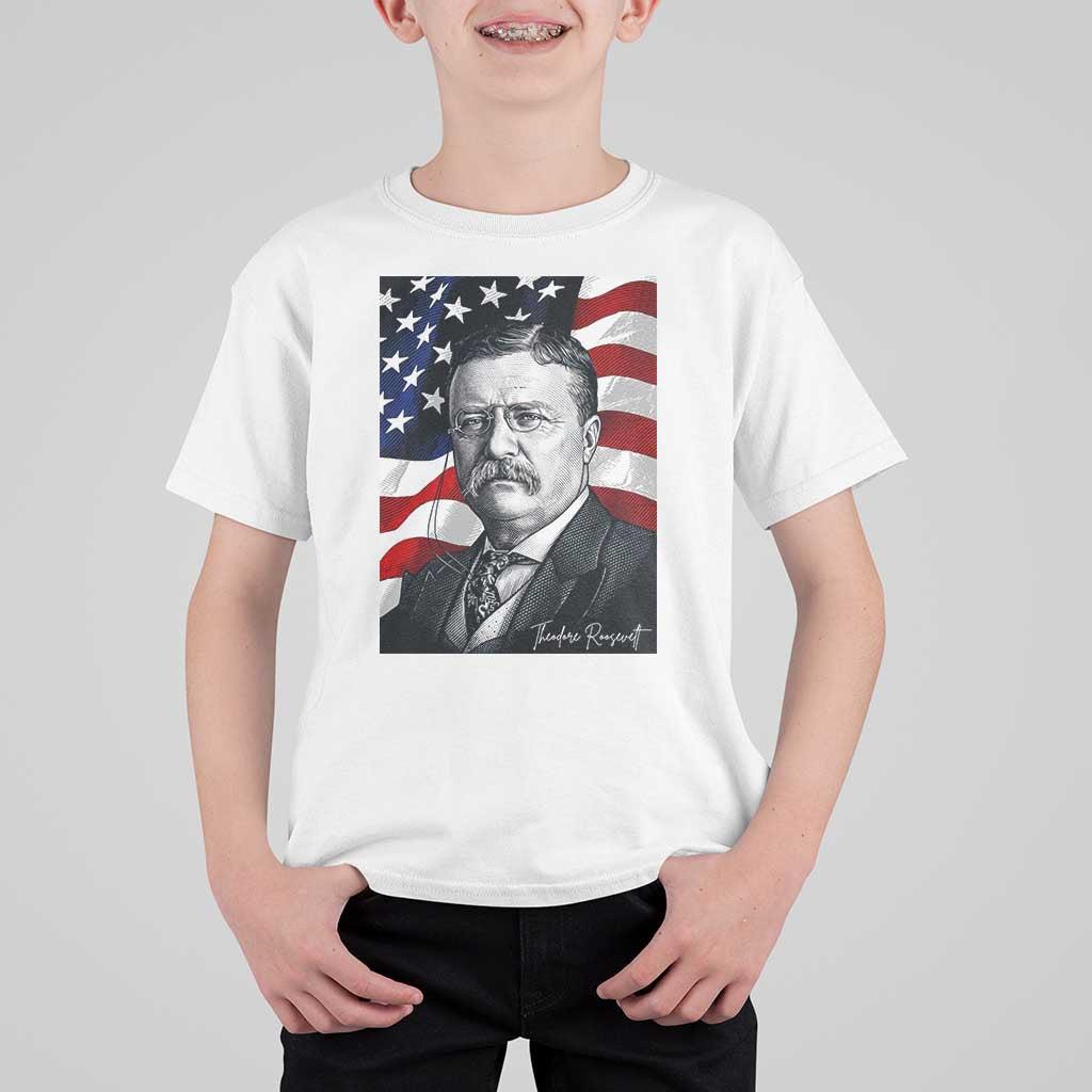 Theodore Roosevelt Patriotic American Flag President T Shirt For Kid