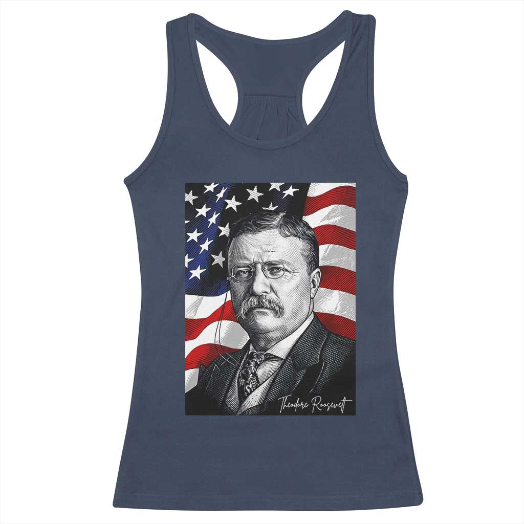 Theodore Roosevelt Patriotic American Flag President Racerback Tank Top
