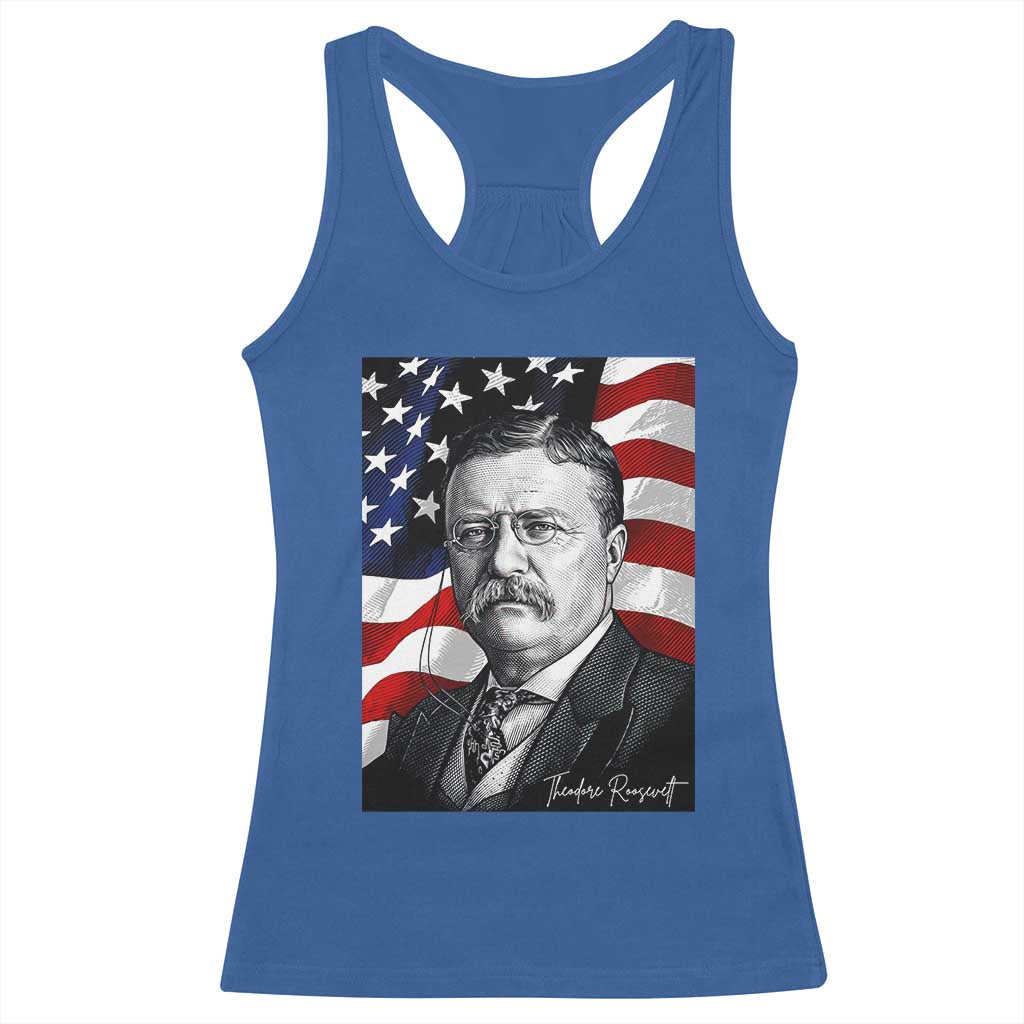 Theodore Roosevelt Patriotic American Flag President Racerback Tank Top