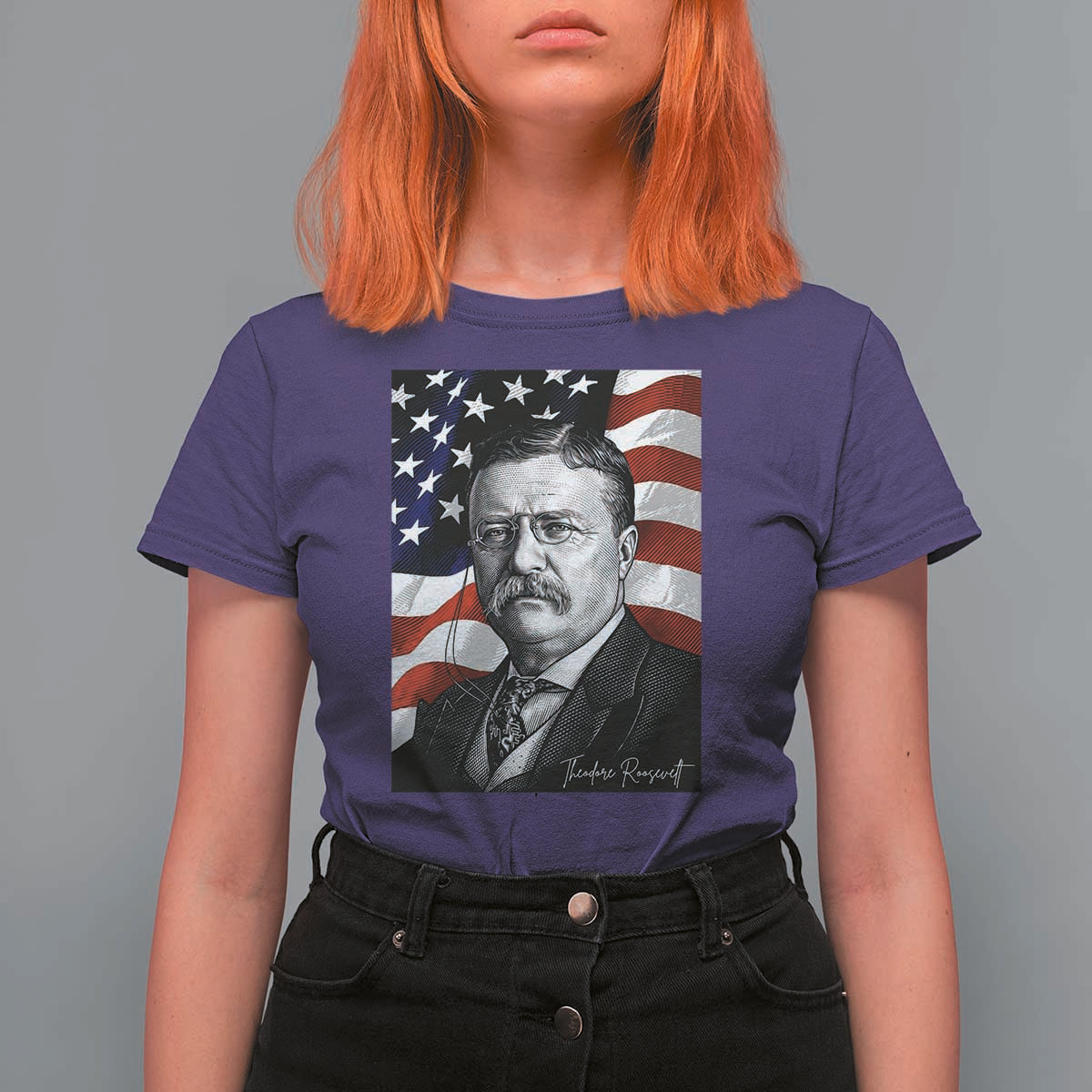 Theodore Roosevelt Patriotic American Flag President T Shirt For Women