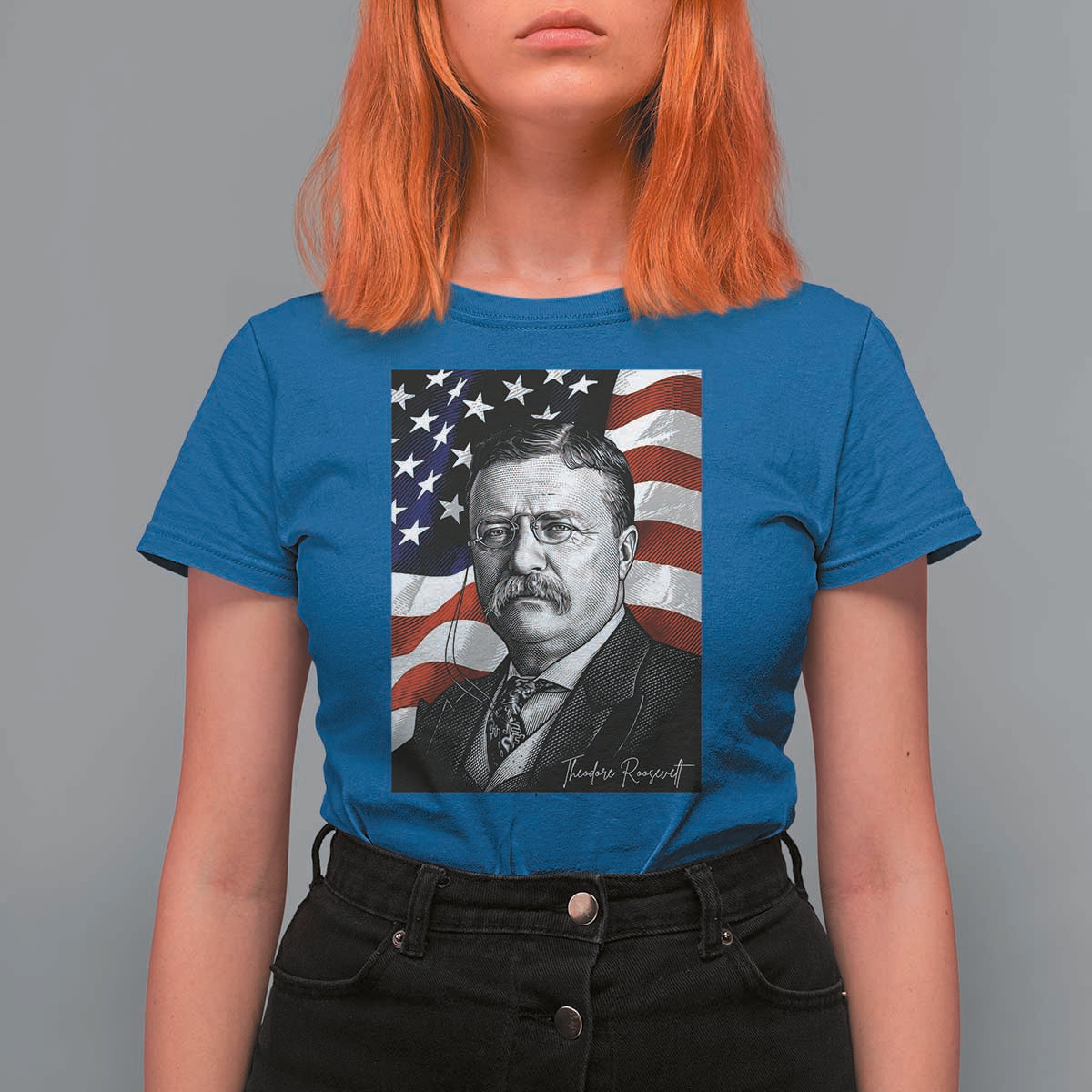 Theodore Roosevelt Patriotic American Flag President T Shirt For Women