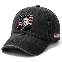 Theodore Roosevelt Patriotic American Flag President Washed Cotton Baseball Cap