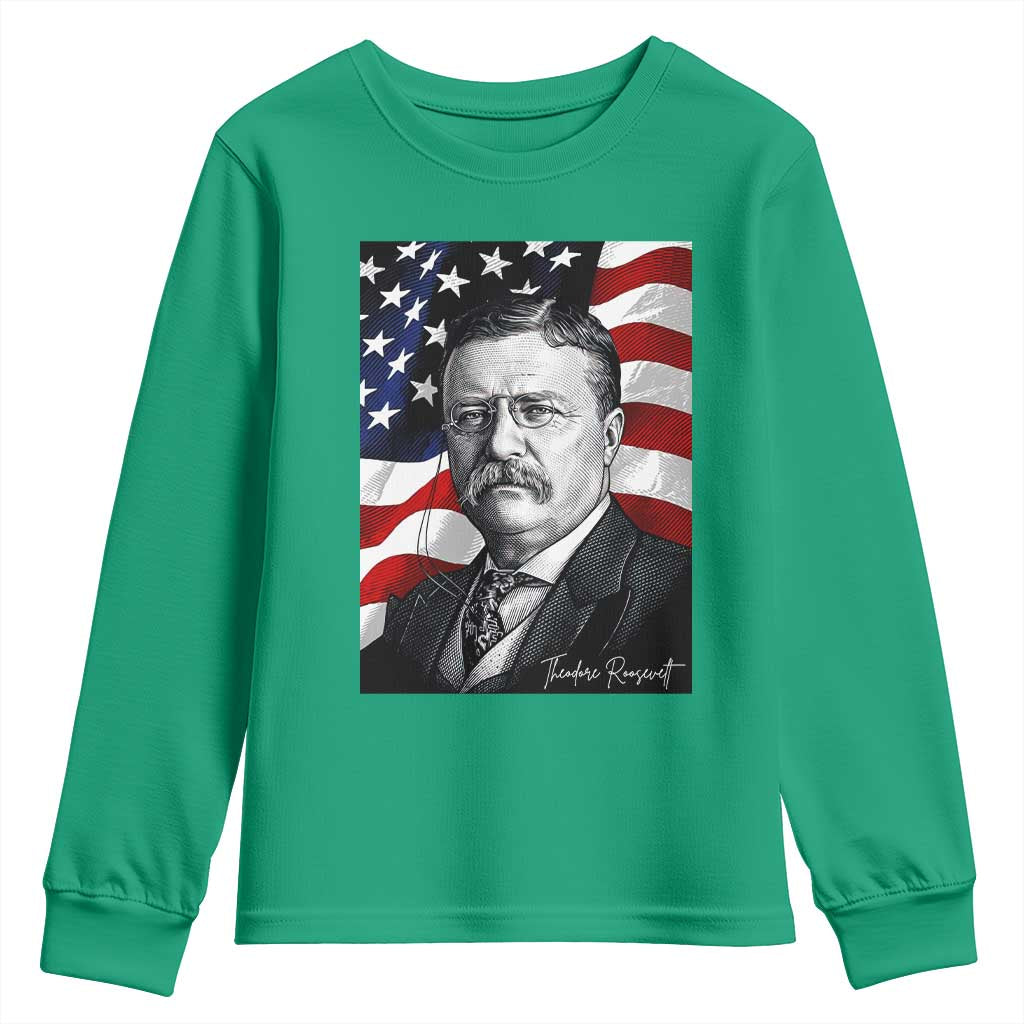 Theodore Roosevelt Patriotic American Flag President Youth Sweatshirt