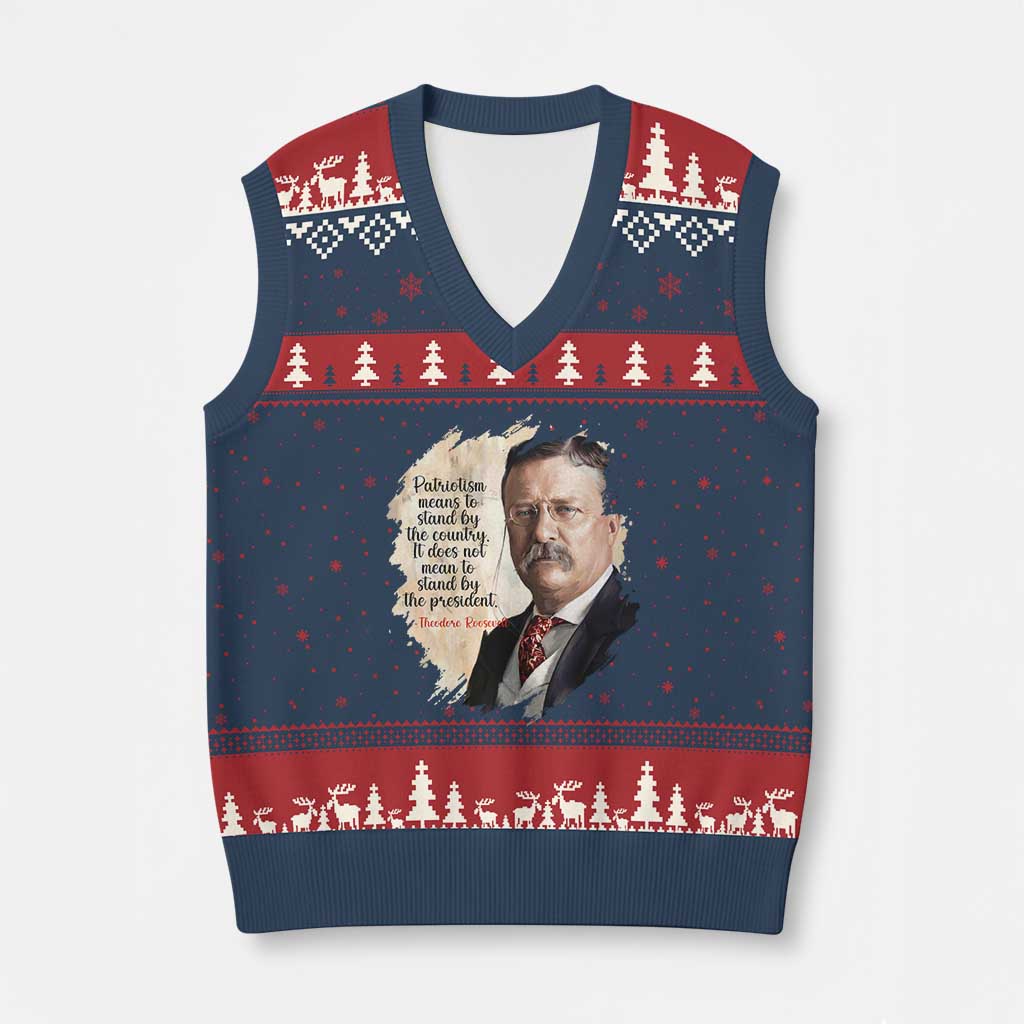 Theodore Roosevelt Quote V-Neck Knit Sweater Vest American History Presidents Day
