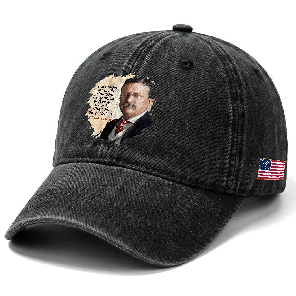 Theodore Roosevelt Quote Washed Cotton Baseball Cap American History Presidents Day