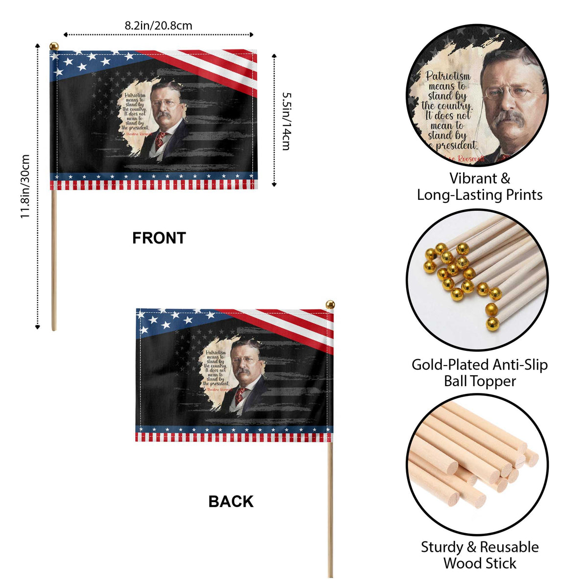 Theodore Roosevelt Quote Patriotic Handheld Flag American History Presidents Day