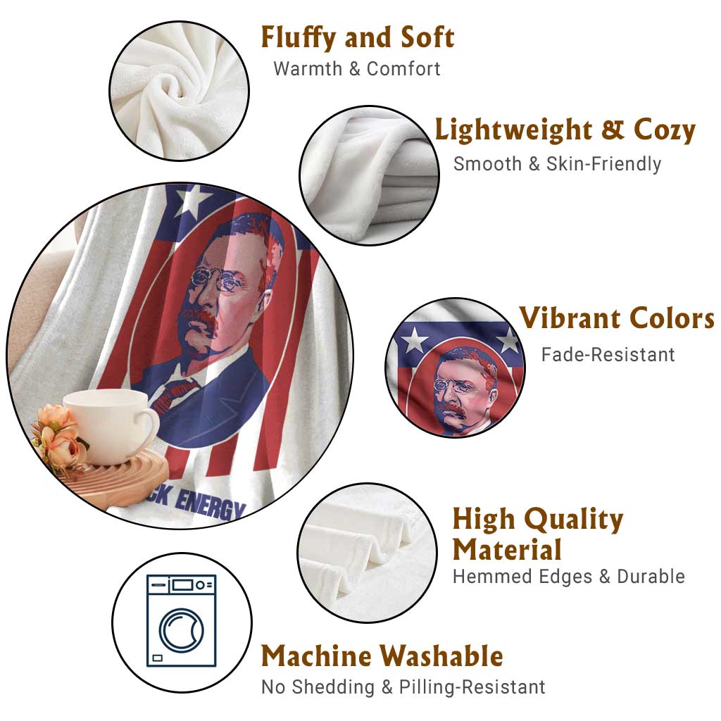 Theodore Roosevelt Patriotic American Flag Throw Blanket Big Stick Energy President