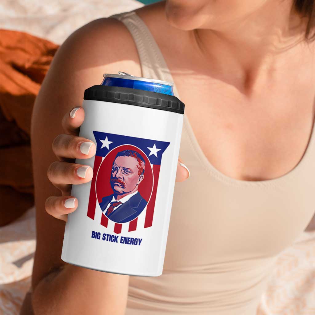 Theodore Roosevelt Patriotic American Flag 4 in 1 Can Cooler Tumbler Big Stick Energy President