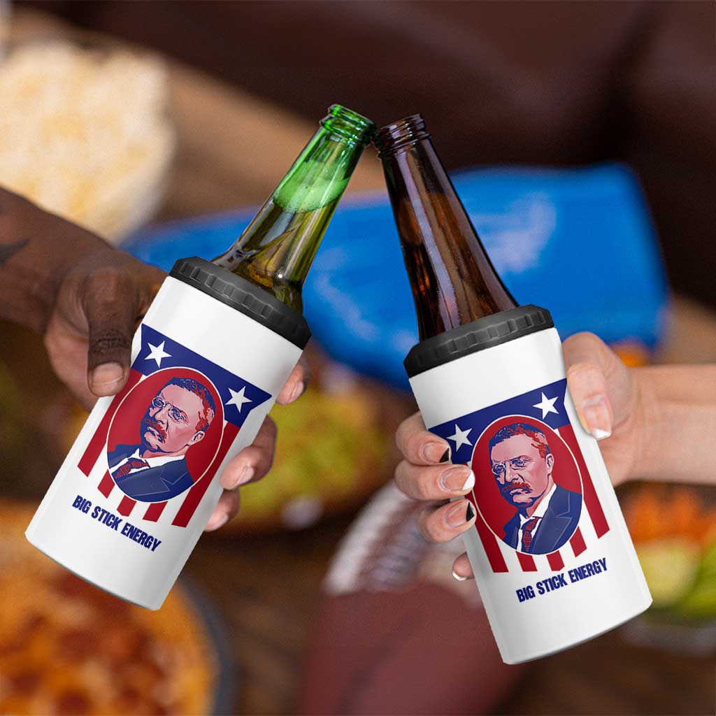 Theodore Roosevelt Patriotic American Flag 4 in 1 Can Cooler Tumbler Big Stick Energy President