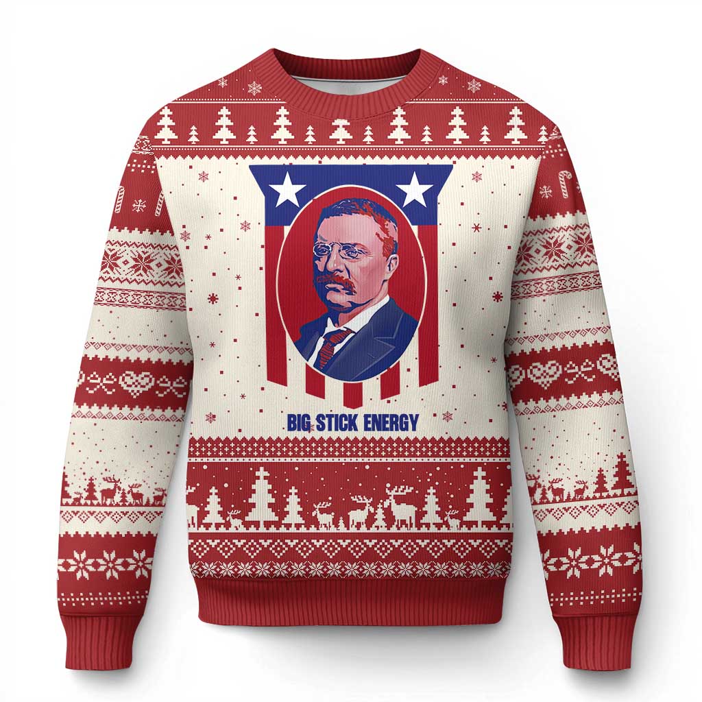 Theodore Roosevelt Patriotic American Flag Ugly Christmas Sweater Big Stick Energy President