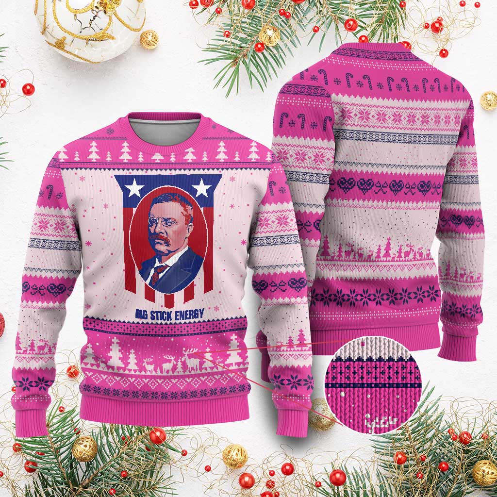 Theodore Roosevelt Patriotic American Flag Ugly Christmas Sweater Big Stick Energy President