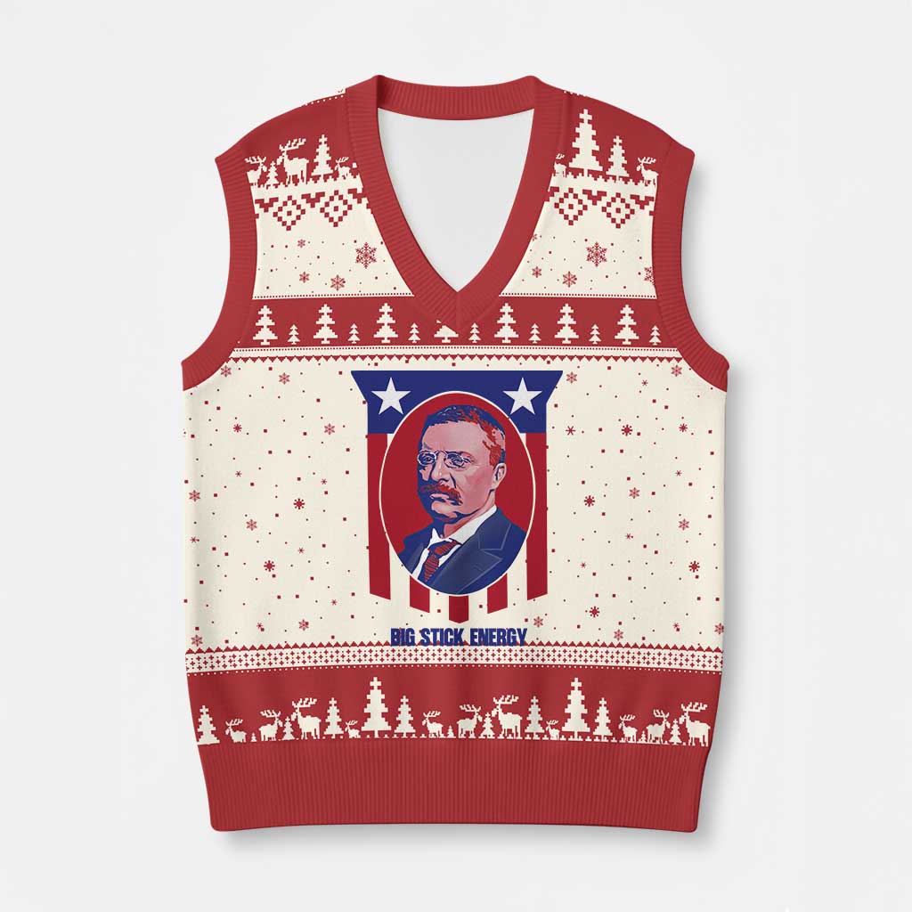 Theodore Roosevelt Patriotic American Flag V-Neck Knit Sweater Vest Big Stick Energy President