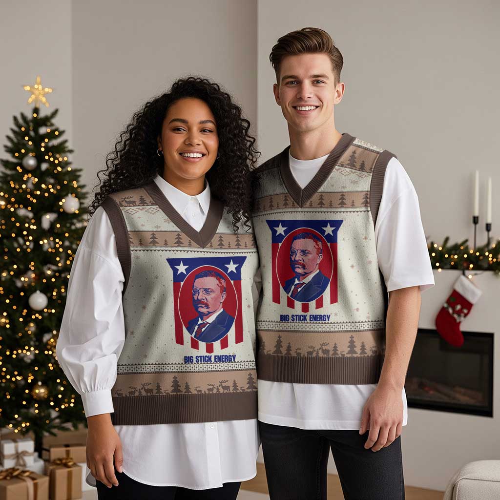 Theodore Roosevelt Patriotic American Flag V-Neck Knit Sweater Vest Big Stick Energy President