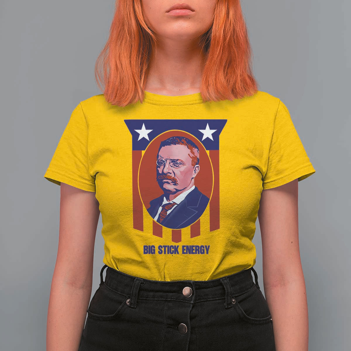 Theodore Roosevelt Patriotic American Flag T Shirt For Women Big Stick Energy President